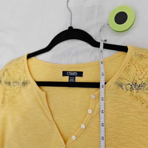 EUC Women's Chaps Shirt with lace short sleeves. Size 1X Yellow - Picture 6 of 6